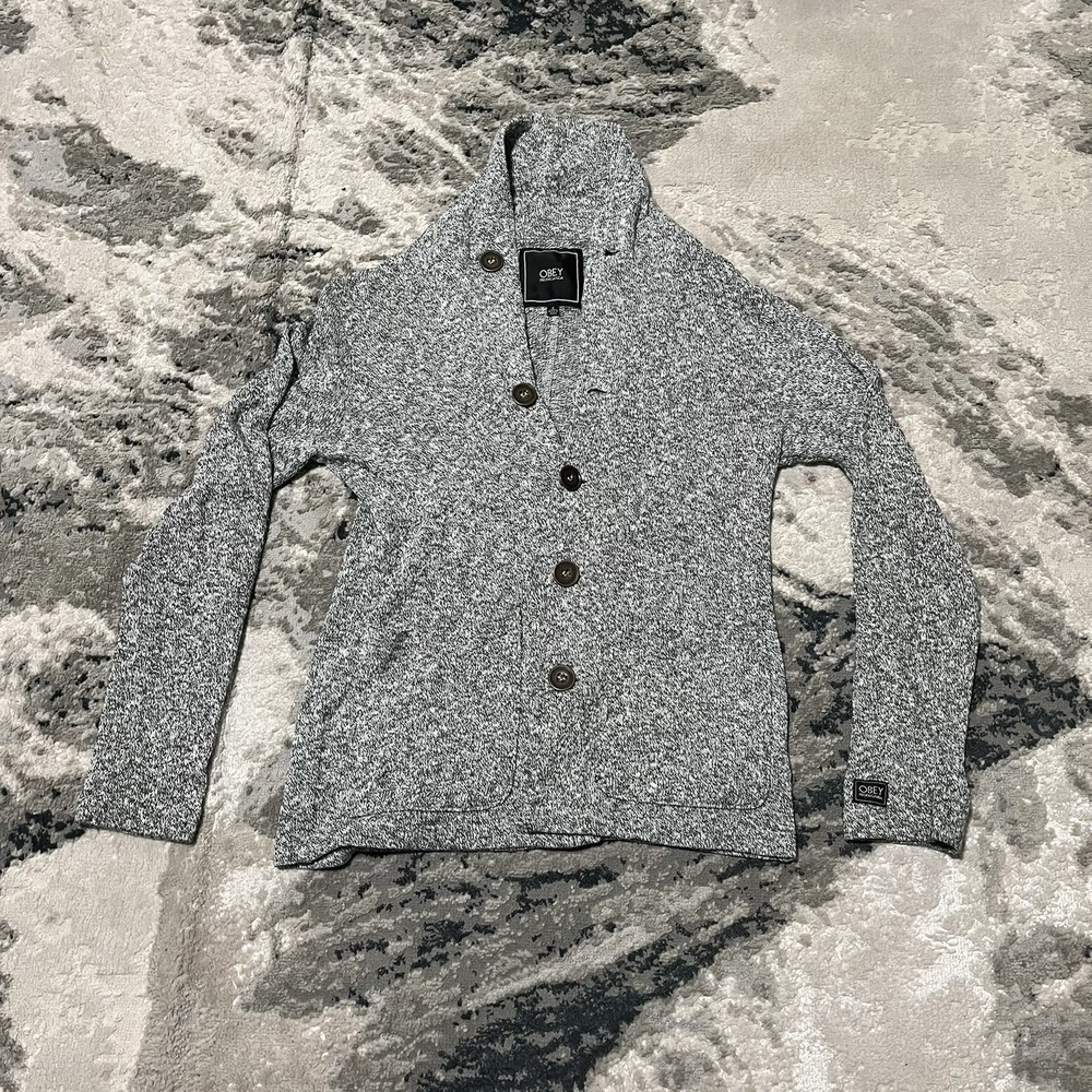 OBEY Propaganda‎ Worldwide Y2K Cardigan Button Sweater S Heather Grey Rare